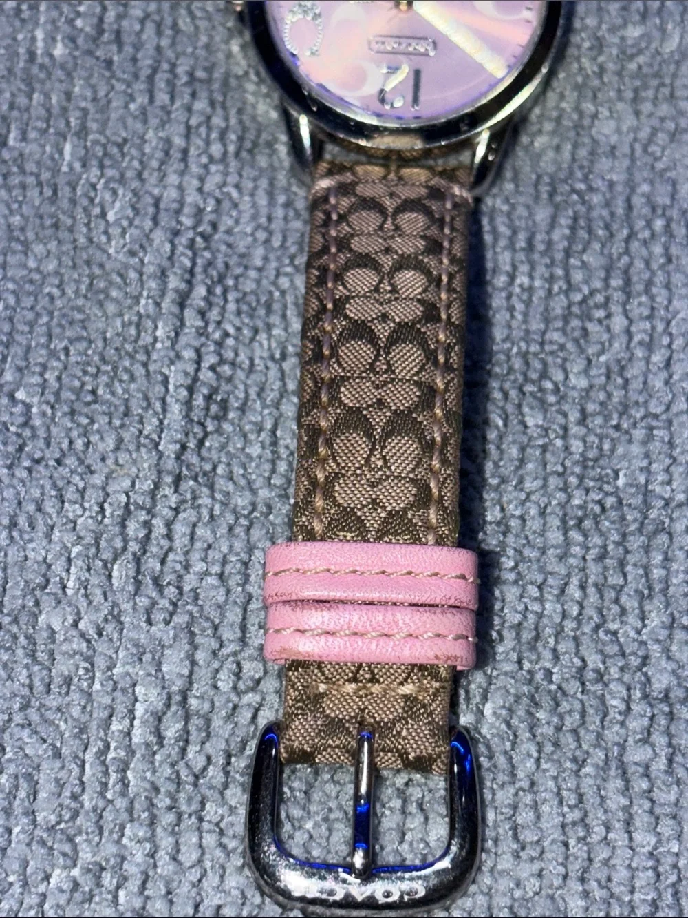 Coach Pink Dial Signature Logo Leather Strap Watch